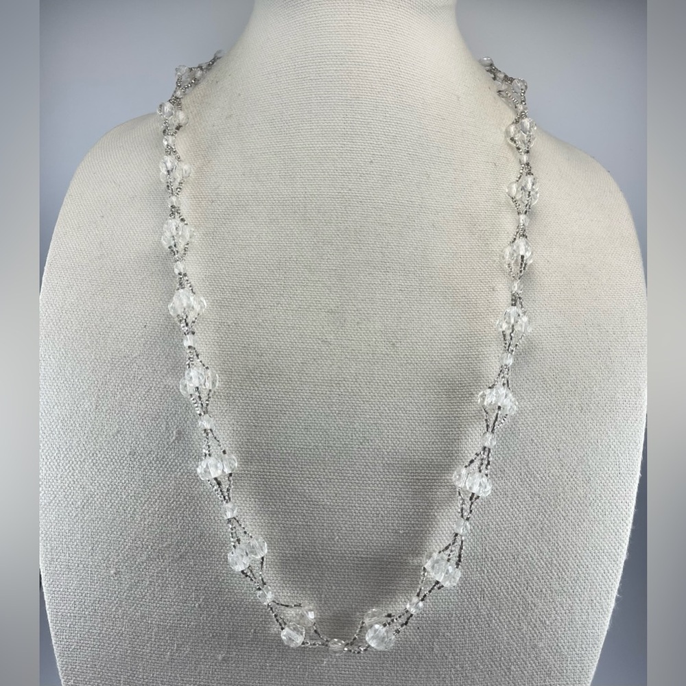 Beautiful Unsigned Hand Crafted Clear Glass Beaded Seed Bead Weave Necklace